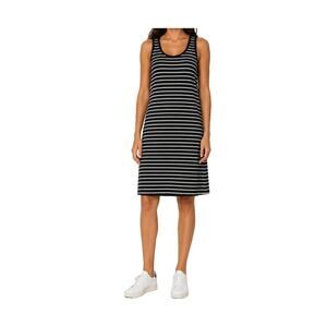Summer Sleeveless Black White Striped Tank Dress Stretch Small Travel Chic